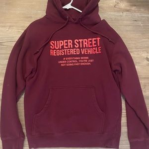ANY CAR FRIENDS? SUPER STREET UNISEX HOODED SWEATSHIRT MAROON SIZE S